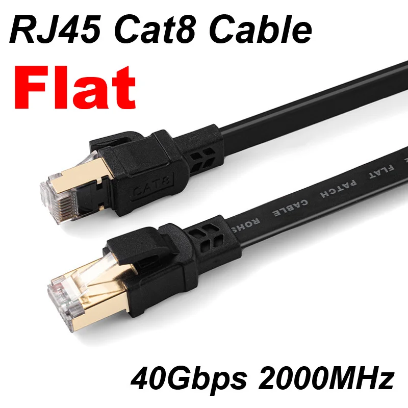 40Gbps 2000MHz Flat Lan Ethernet Cat 8 RJ45 Cat8 Cable Gold Plated rj45 Network Cord Cable For Laptops PS 4 Router Switch Rout