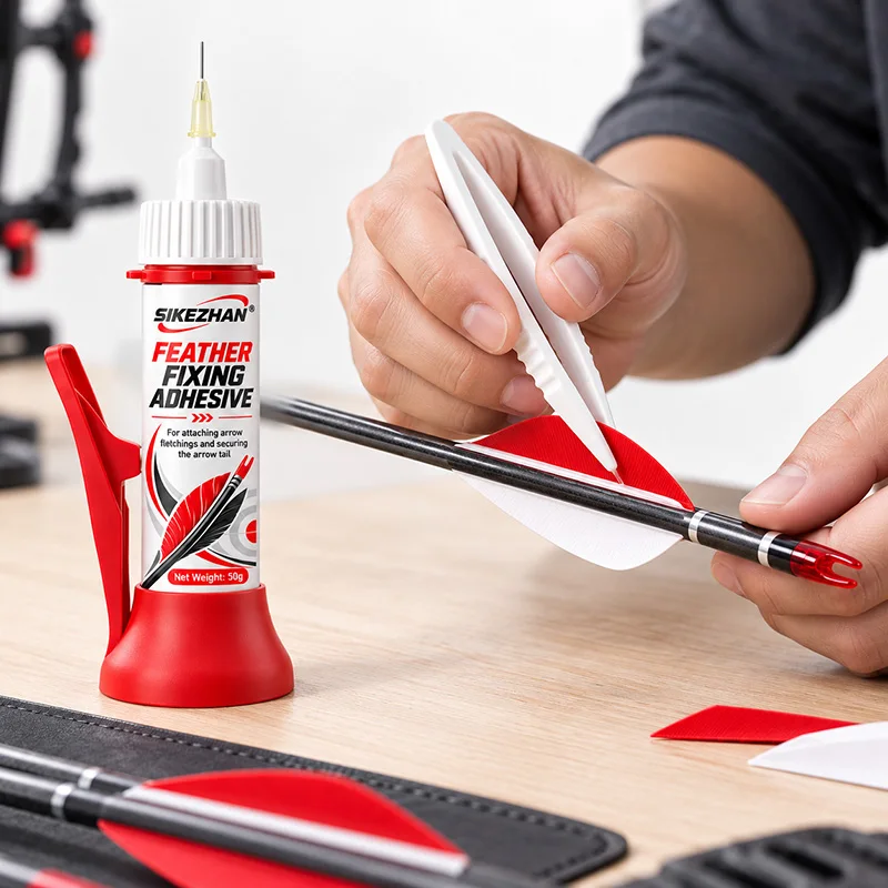 Arrow Fletching Glue 50g Feather Fixing Adhesive for Fletching Vanes Feathers Inserts Carbon Arrow with Needle Tip Tweezers