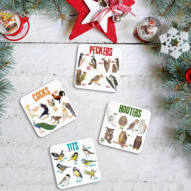 Bird Pun Coasters Wooden Coasters 4pcs Daily Kitchen Thick Square Printed Funny Drinks Cup Mat Housewarming Gift Home Decoration