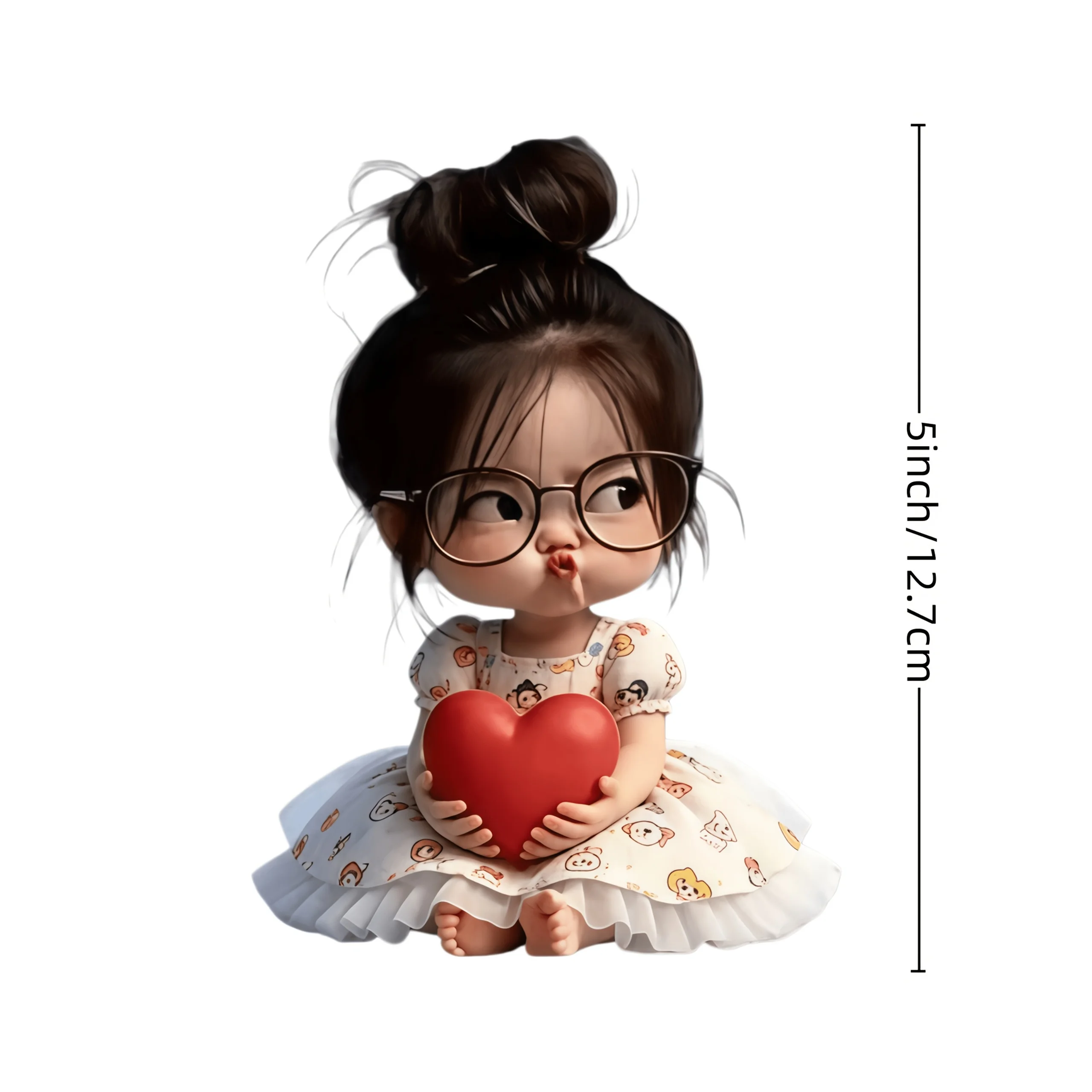 1Pc 2D Flat Glasses Heart‑Holding Girl Vinyl Sticker, Waterproof Decal for Car Laptop Cup Phone Scrapbook Decor, Holiday Gift