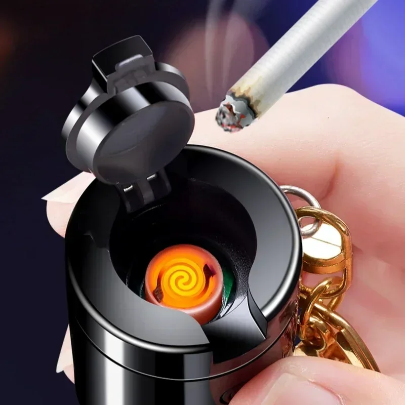 Personalized Mini Multi functional Keychain USB Lighter LED Lighting Windproof Silent Tungsten WireIgniterOutdoorPortableLighter