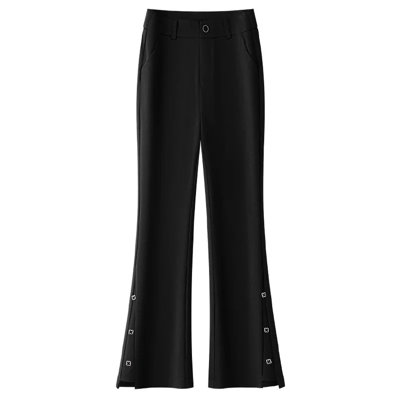 

Black Casual Flared Pants for Women, Summer Thin Simple Slimming Bootcut Pants, Slim Fit Versatile Bell-bottom Pants