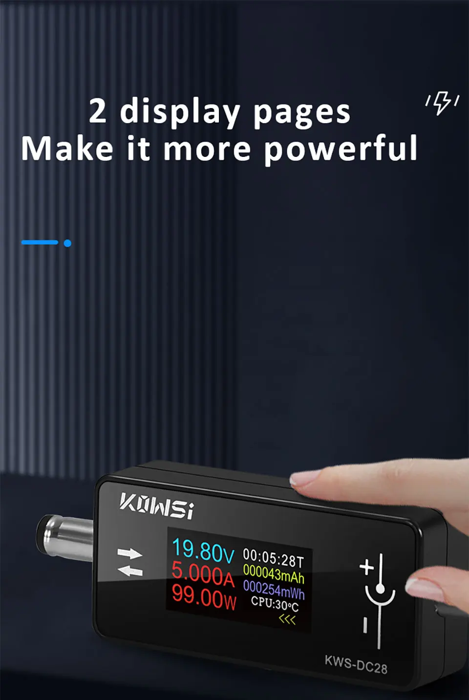 KWS-DC28 Schnittstellentester, 4–30 V, 12 A, Spannung, Stromtester, digitales Voltmeter, Amperemeter, 0,96 Zoll TFT-Farbbildschirm, Leistungsmesser – Detail 3