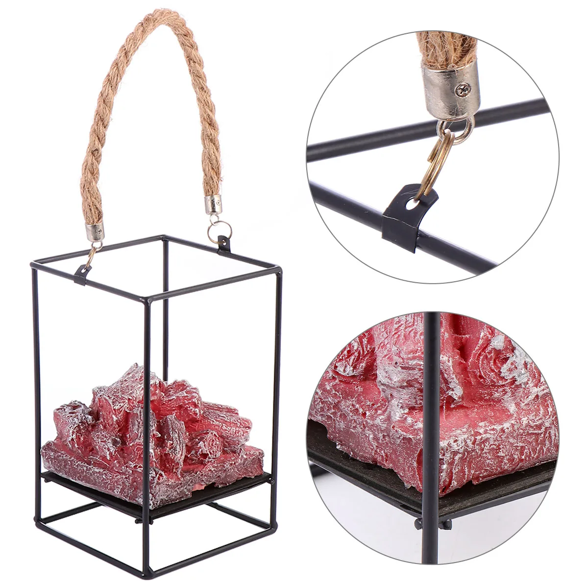 

Decorative Resin Iron Artificial Charcoal Night Light LED Lantern Halloween Fireplace Solar Powered Small Size Operated