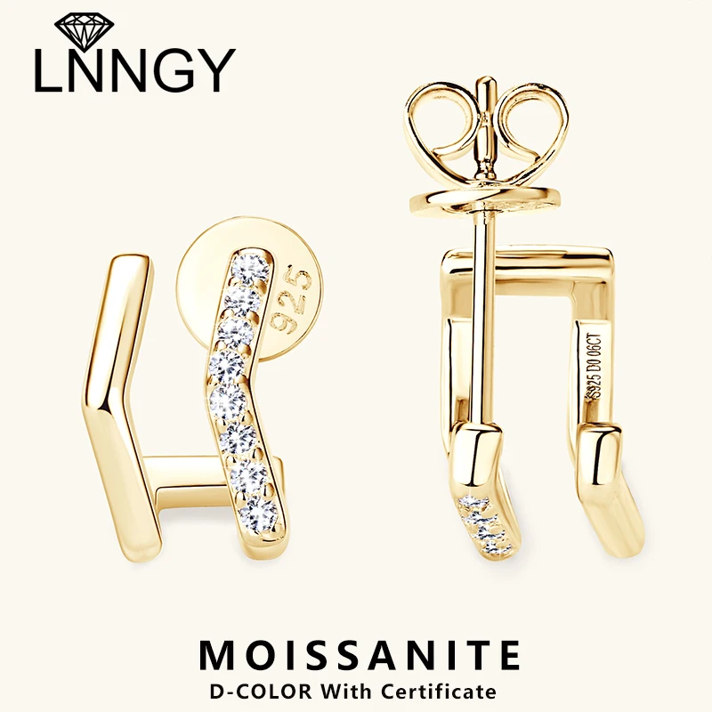 

Lnngy Pass Diamond Test D0.06CT Moissanite Stud Earring 925 Sterling Silver Geometric Earrings For Women Daily Jewelry Gift
