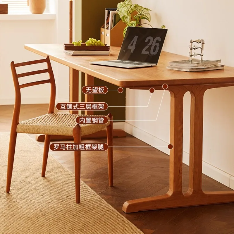 Work table Living room Simple long desk Office solid wood large board table Cherry wood dining table Study room Double desk
