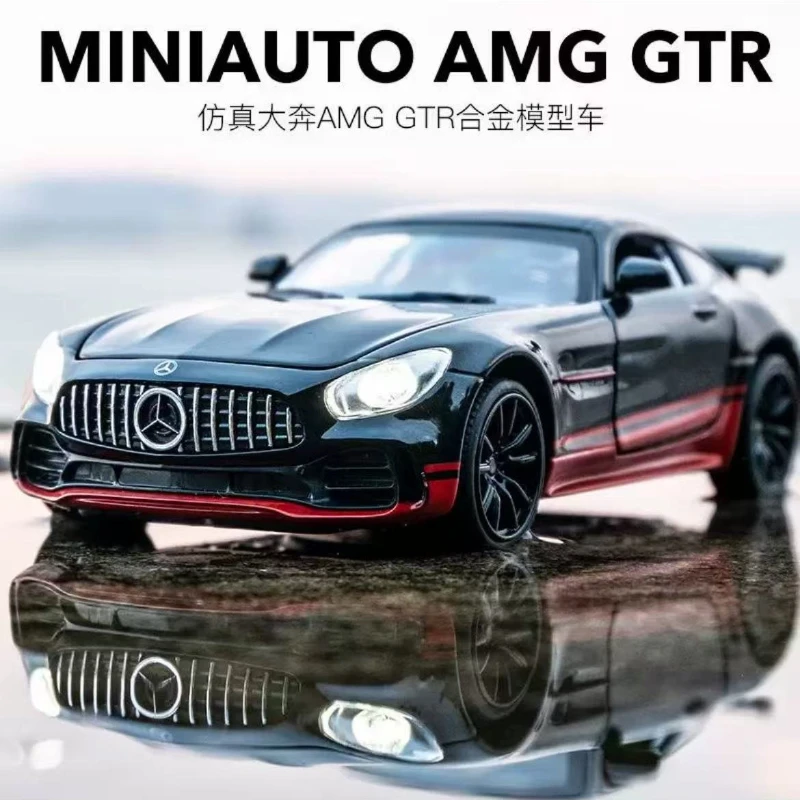 1:32 AMG GTRของเล่นรถโลหะของเล่นกีฬารถเสียงและแสงของเล่นดึงกลับMustangรถของเล่นเด็กของขวัญของเล่นรัก