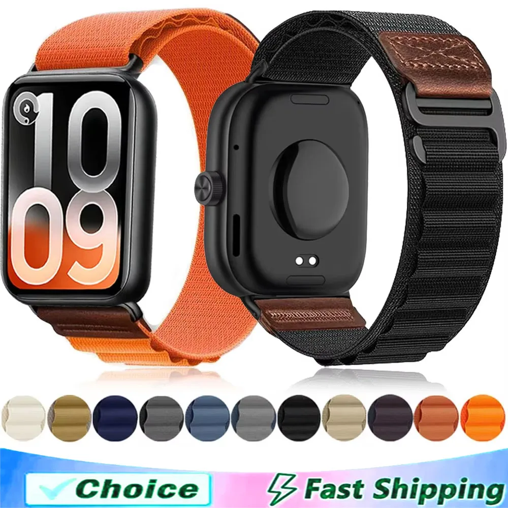 Breathable Nylon Retro+Leather label Strap for Redmi Watch 6 5 4 Sports Adjustable Bracelet Band For Xiaomi Mi Band 10 9 8 Pro
