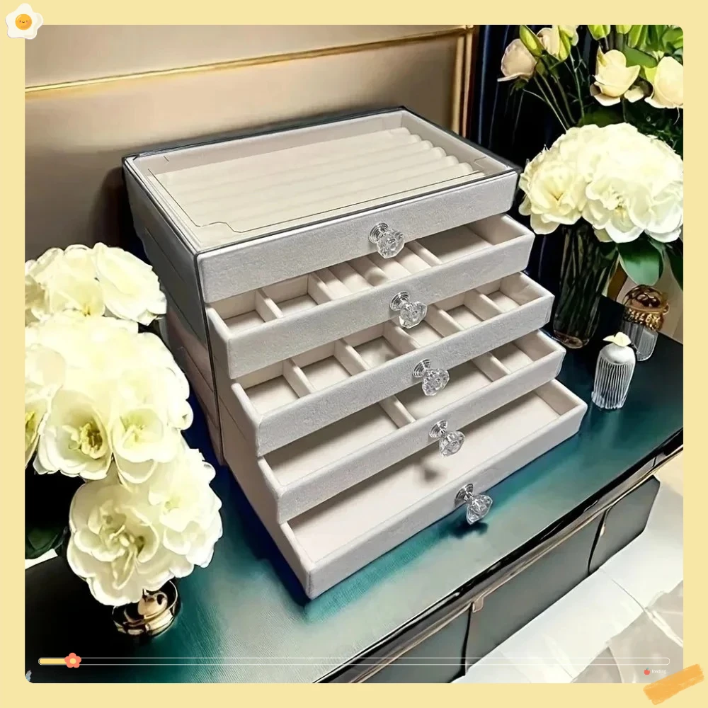 5-layer velvet jewelry organizer drawer, velvet jewelry box, earring and bracelet organizer, jewelry display box