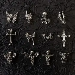 20PCS 3D Complex Alloy Angel Statue Skull Nail Art Charms Retro Cross Heart Dark Wind Series Nail Decoration DIY Nails Supplies