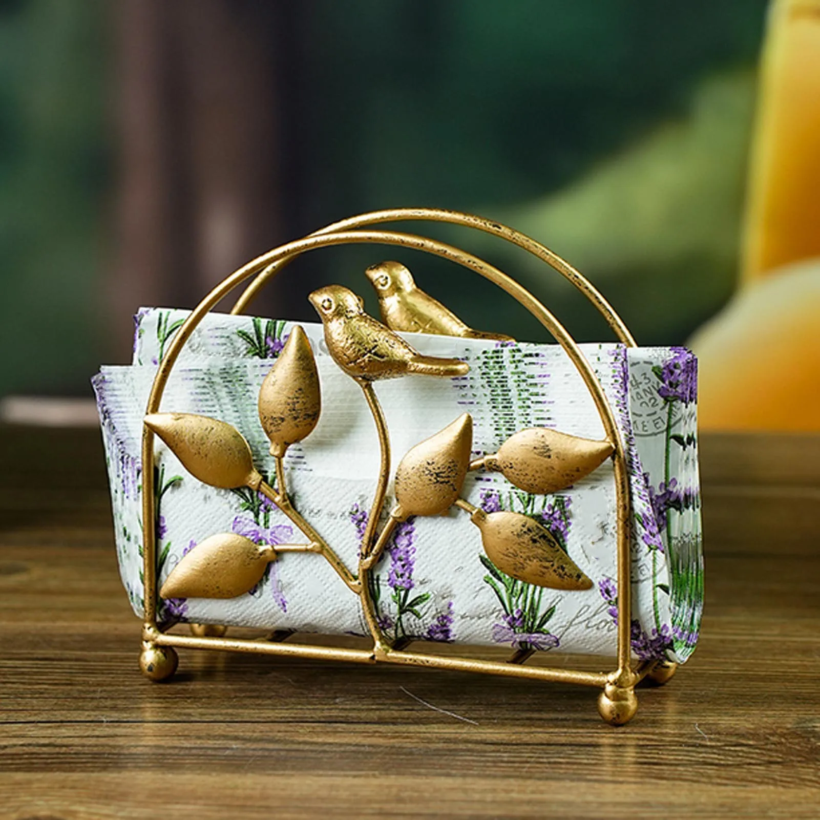 Table Napkin Holder Iron Rustic Leaf Bird Design Decorative Tissue Holder for Restaurants Hotels Cafes Kitchens Dining Tables