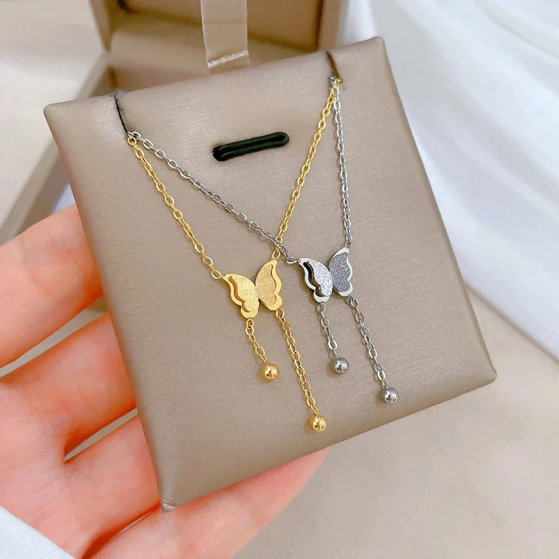 

18K Gold Plated Butterfly Pendant Necklace for Women Titanium Steel Anti-tarnish Fashion Jewelry Accessories Outdoor Necklace