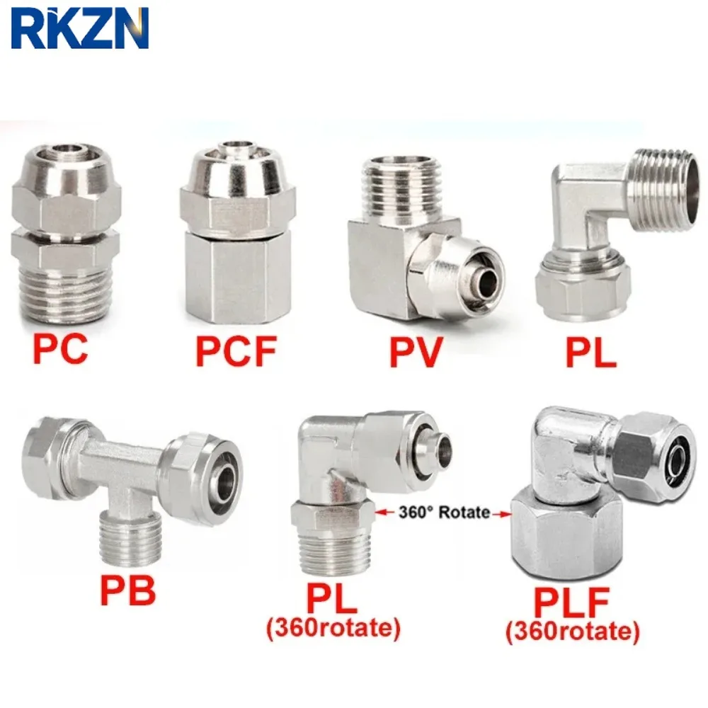 Copper Pneumatic Fittings Air Fitting OD 4 6 8 10 12 Mm Thread 1/8 3/8 1/2