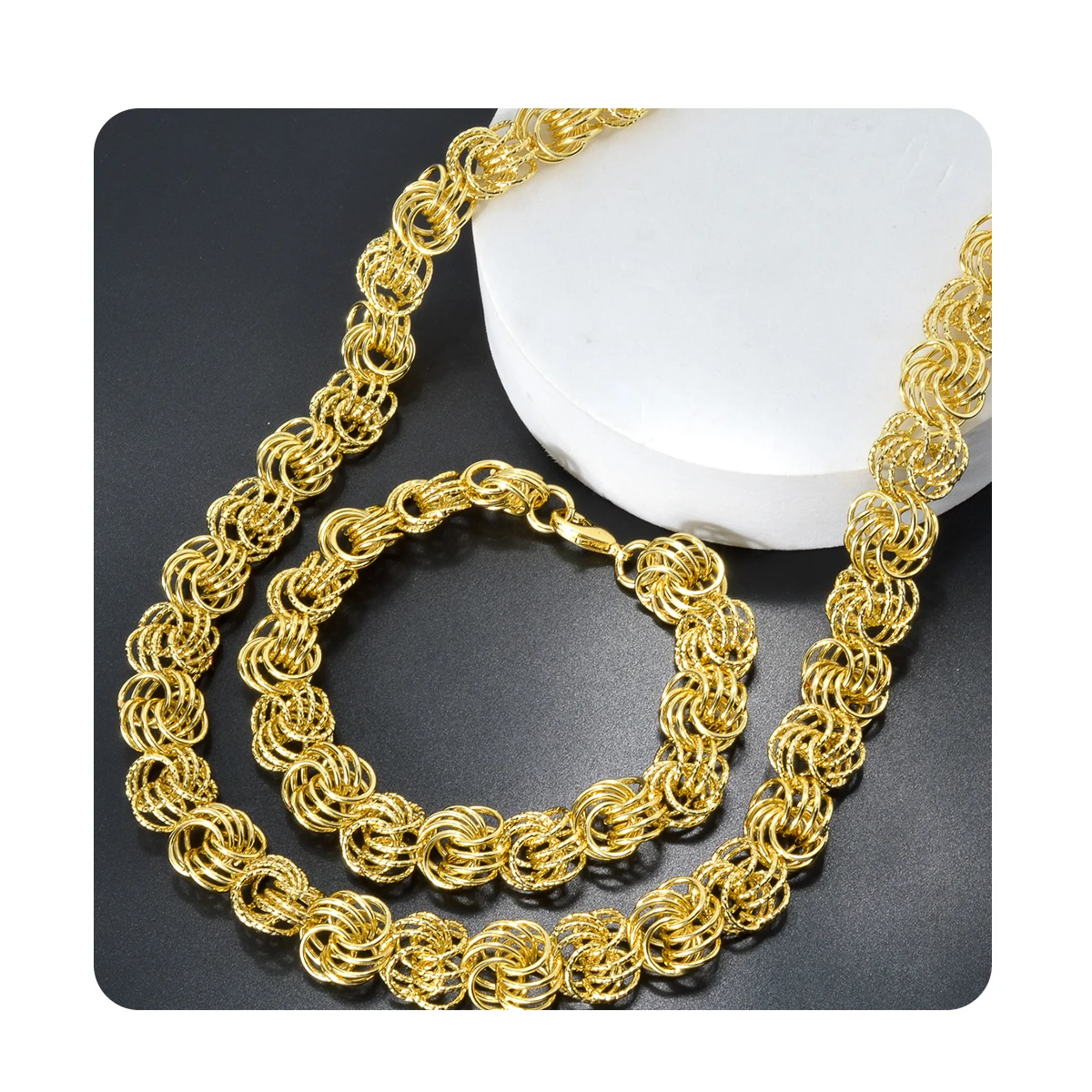 Statement Thick width woven Cuban chain 18K gold plated brass necklace woven bracelet jewelry set