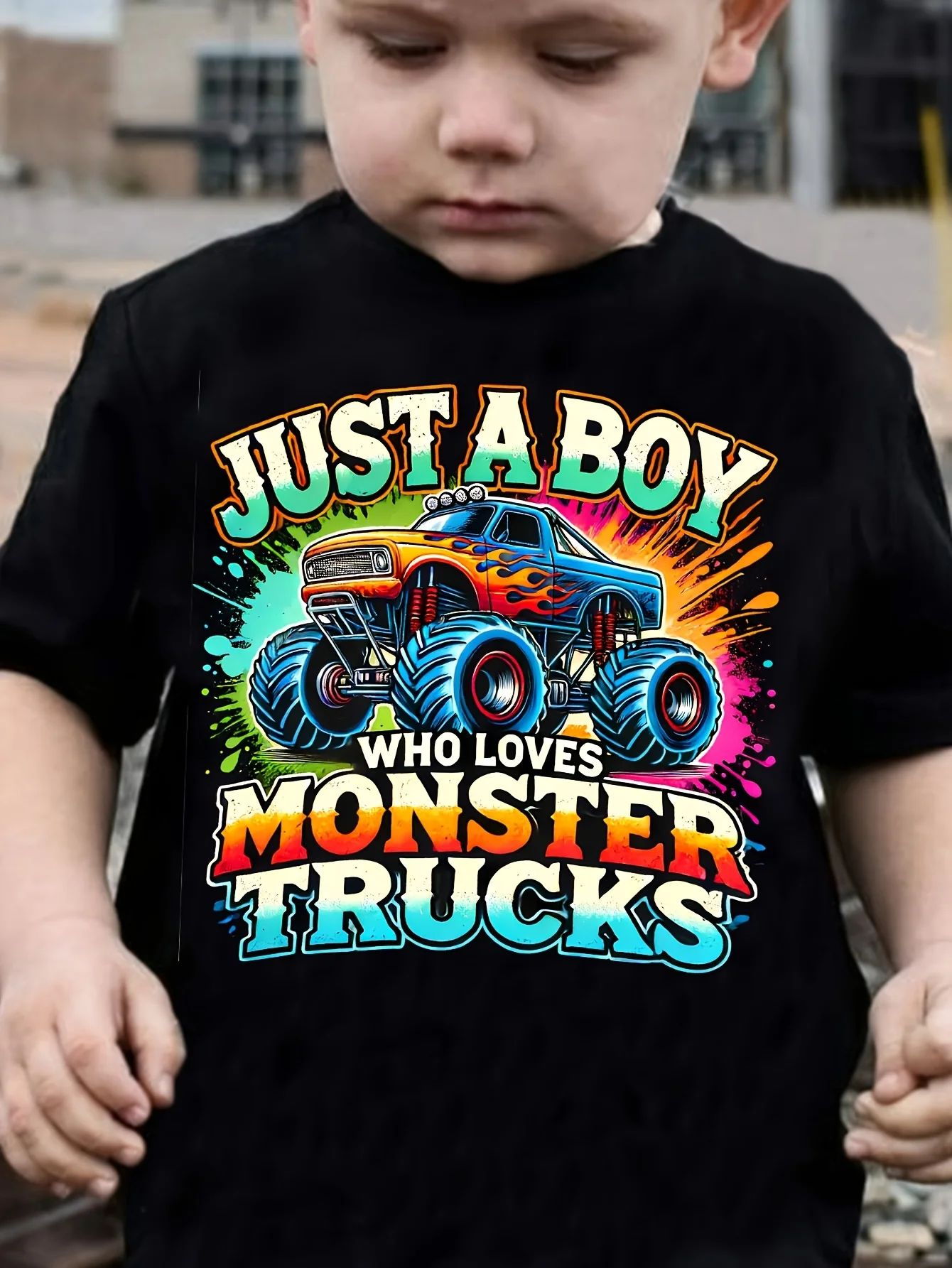 Summer Fashion Children's Short Sleeved T-shirt Is Just A Boy Who Loves Monster Trucks 