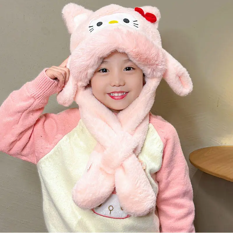 الأطفال الخريف الشتاء لطيف مرحبا كيتي أفخم قبعة وشاح سانريو Kawaii الاطفال يندبروف الدافئة سدادات حماية الأذن رشاقته لينة قبعة هدية #6