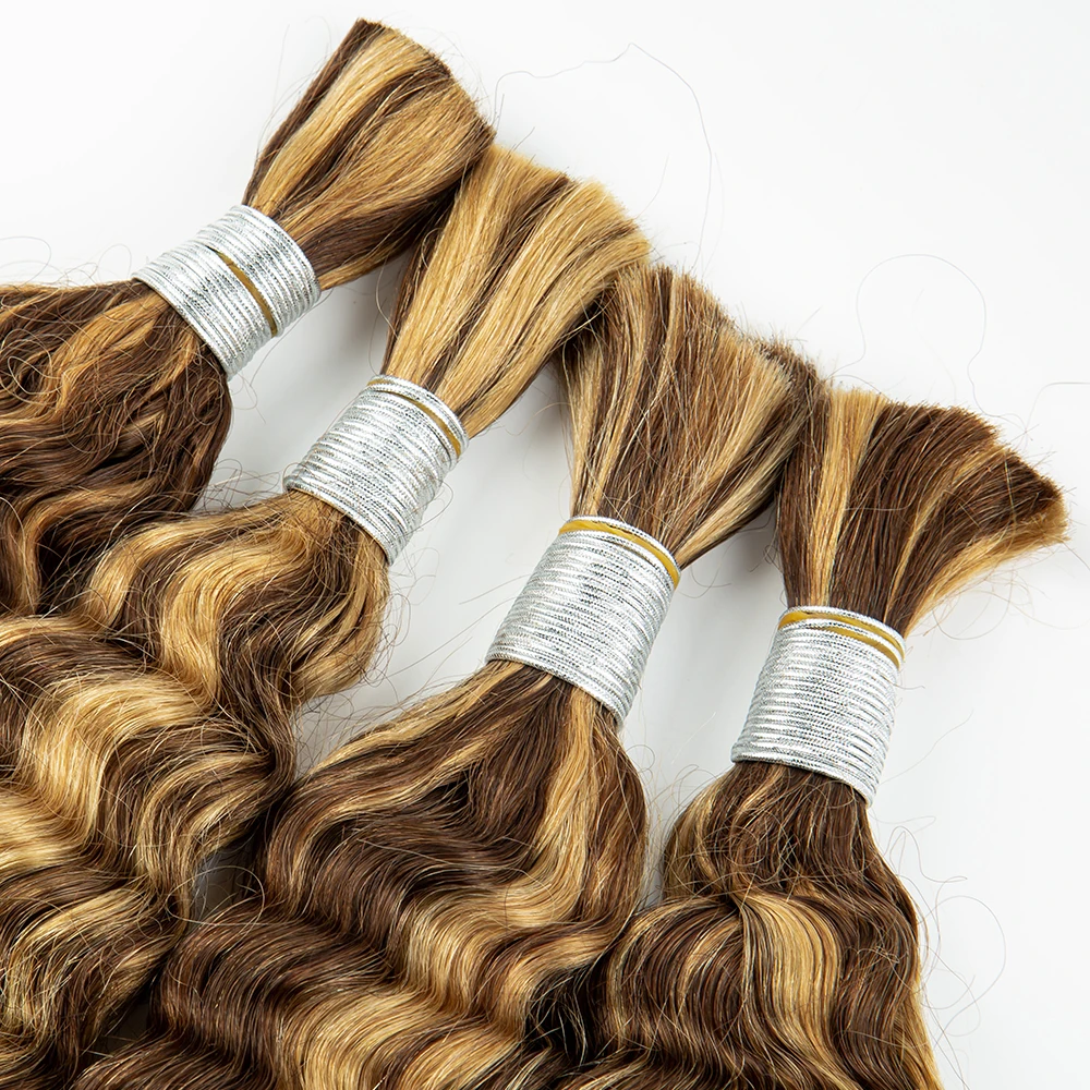 Highlight Blonde Deep Curly Bulk Hair Extension Wavey Bulk Hair With No Weft For Hair Salon Supply