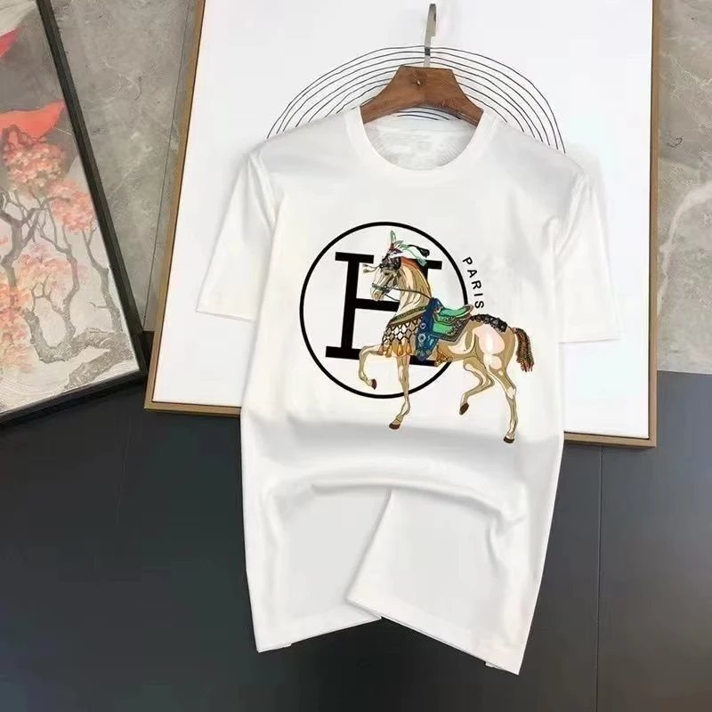 The 2026 Summer Men's Pure Cotton T-shirt with Pattern Prints Is Suitable for Casual and Regular Round-neck Designs Ins Y2k