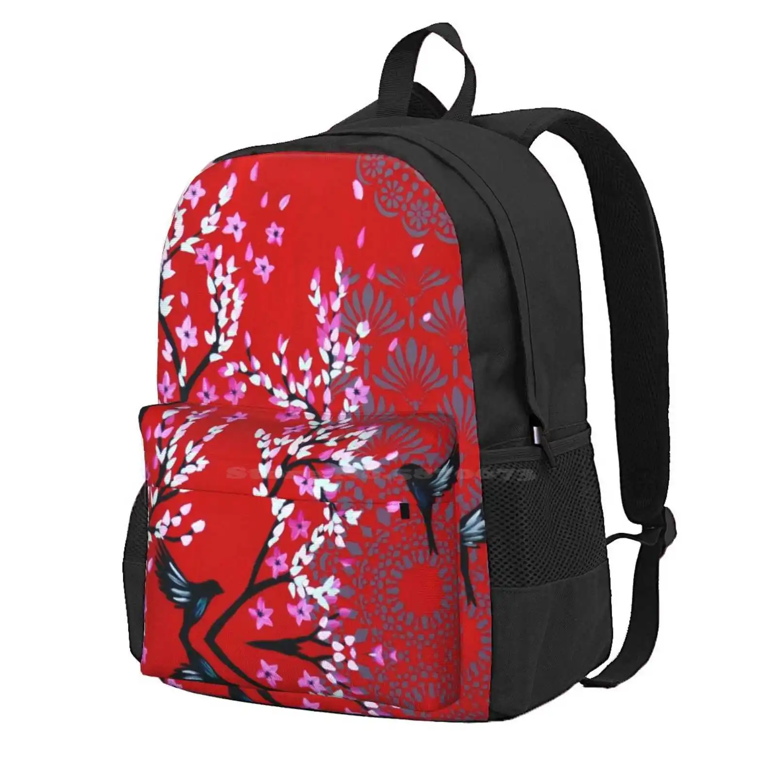 

Red Cherry Blossom Hot Sale Schoolbag Backpack Fashion Bags Red Pink Cherryblossoms Japanese Bright Happy Of Cover With Designs