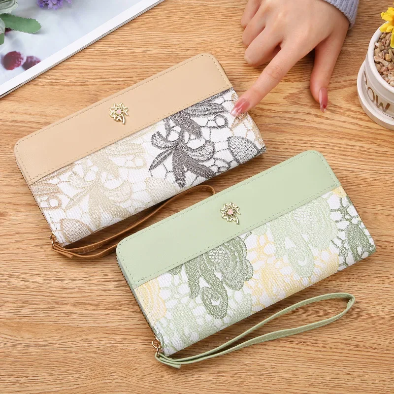 

Fashionable Embroidered Purse,New Fashion Long Women Wallet,Zippered Handbag,Large Capacity Soft Leather Change Mobile Phone Bag