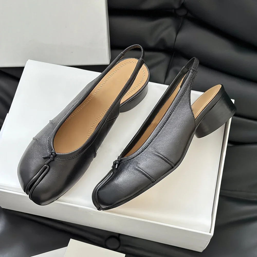 2026 Tibi Fashion Retro Folded Leather Low Heel Single Shoes Designer Brand Women's Ballet Mary Jane Shoes Split Toe Shoes
