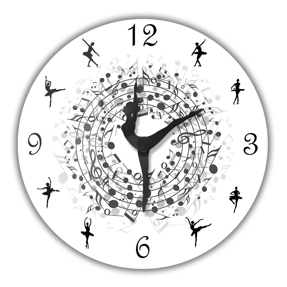 

Music Notes Dancing Ballet Wall Clock For Dancer Girls Room Musical Ballerina Wall Decor Hanging Silent Quartz Clock Wall Watch