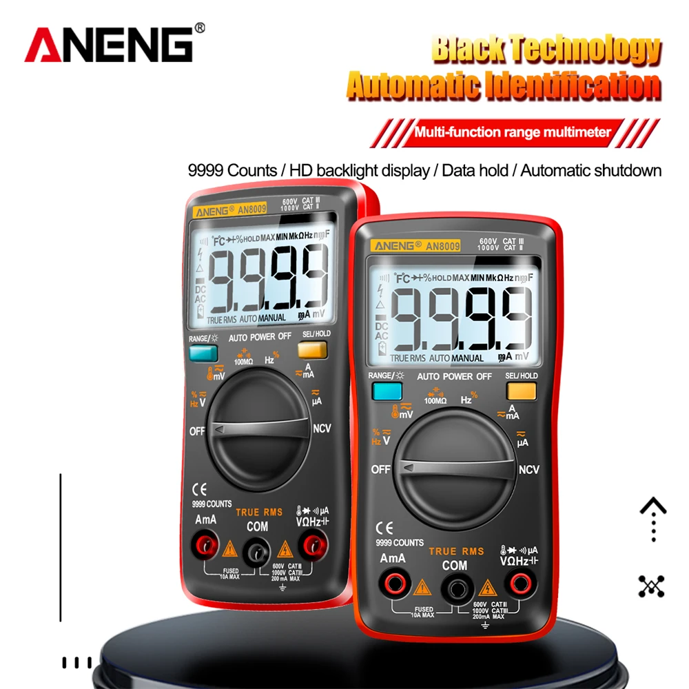 Multimètre numérique ANENG AN8009, testeur de tension AC/DC, de courant, de capacité, de résistance, de température, de diode et de continuité, outil de réparation électrique