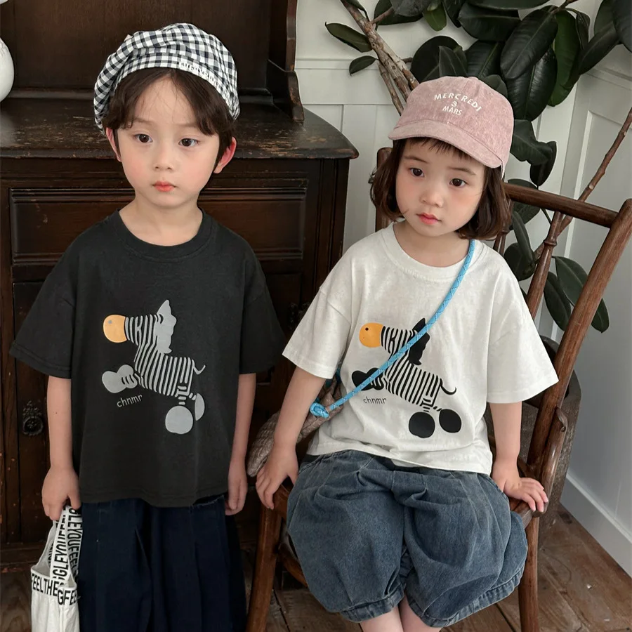 

2024 Summer New Children Short Sleeve T Shirts Kids Cotton Cartoon Tops Baby Girls Casual Tees Korean Toddler Boys Clothes