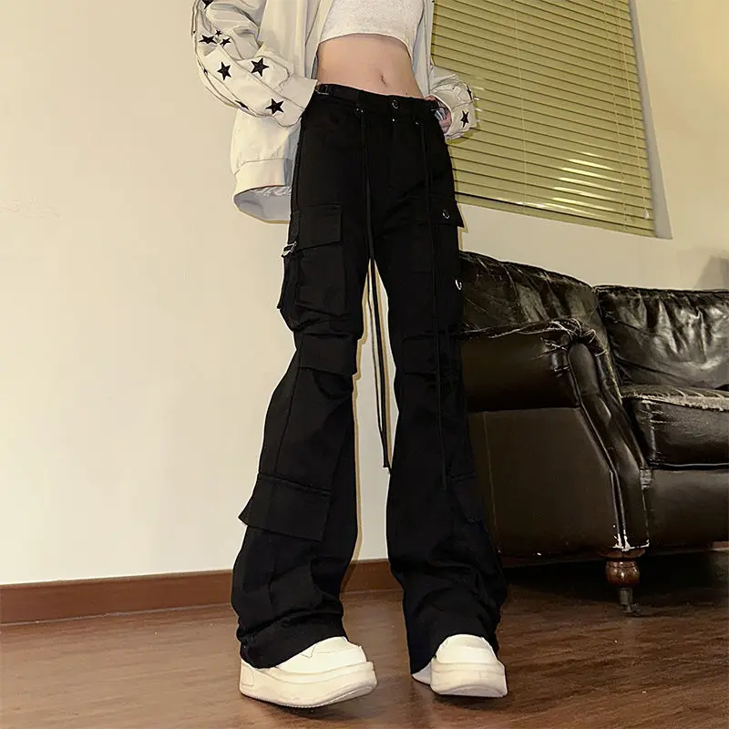 Maillard micro-pull overalls casual pants American high street women's autumn and winter 2025 new thin slim-fitting horn pants
