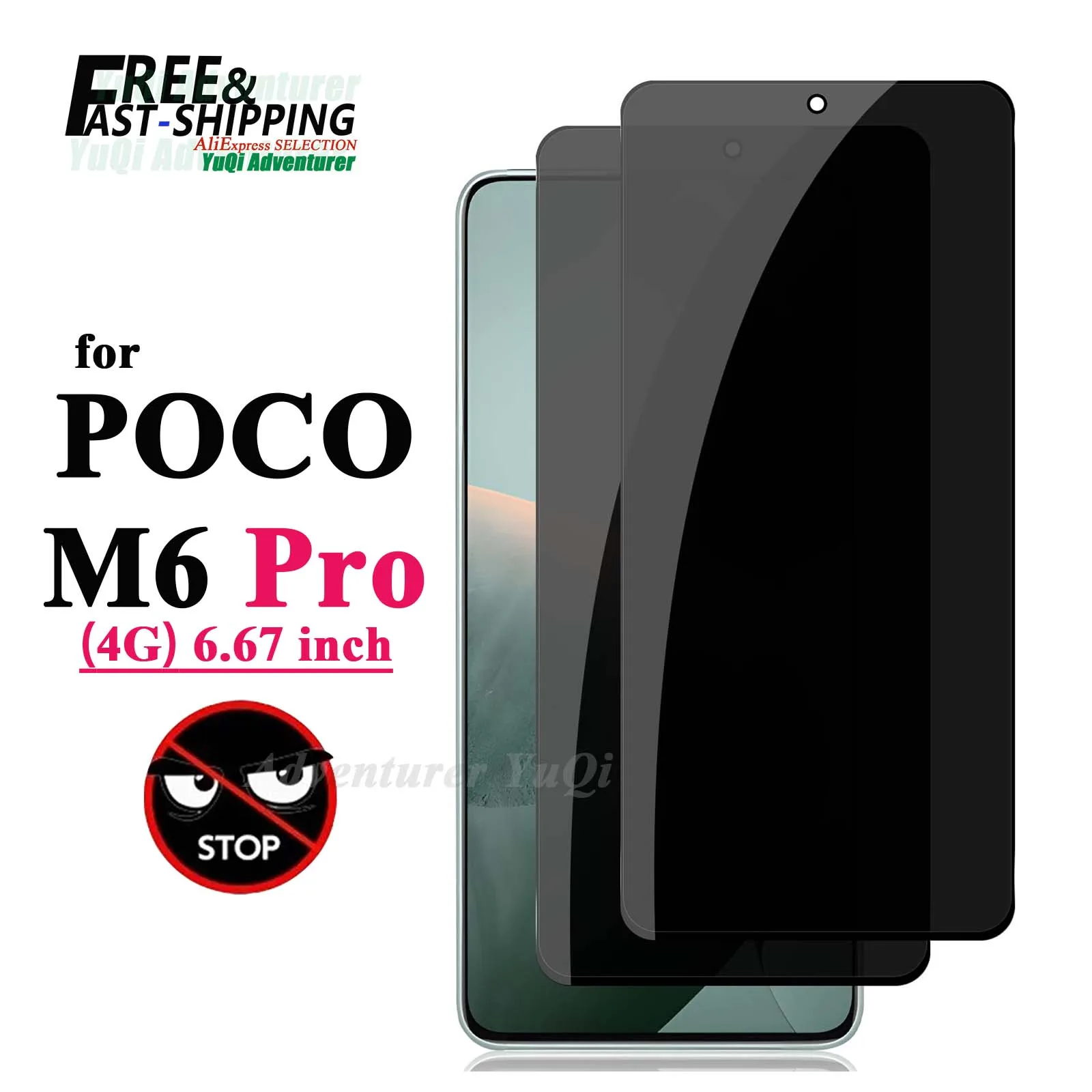 Anti Spy Screen Protector For POCO M6 Pro 4G 6.67 inch, Tempered Glass 9H Privacy Peep Scratch High Aluminum Case Fit