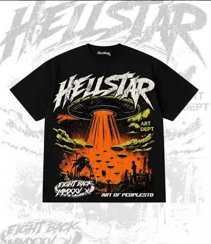 2026 Dark Sci-Fi Alien Creature Graphic Tee Retro Spacecraft Scene Distressed Print Street Fashion Short Sleeve Shirt