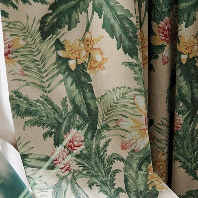 Custom Size American Splicing Printed Cotton and Linen Curtains Retro Country Style Bedroom Living Room Plant Flower Fabric Door