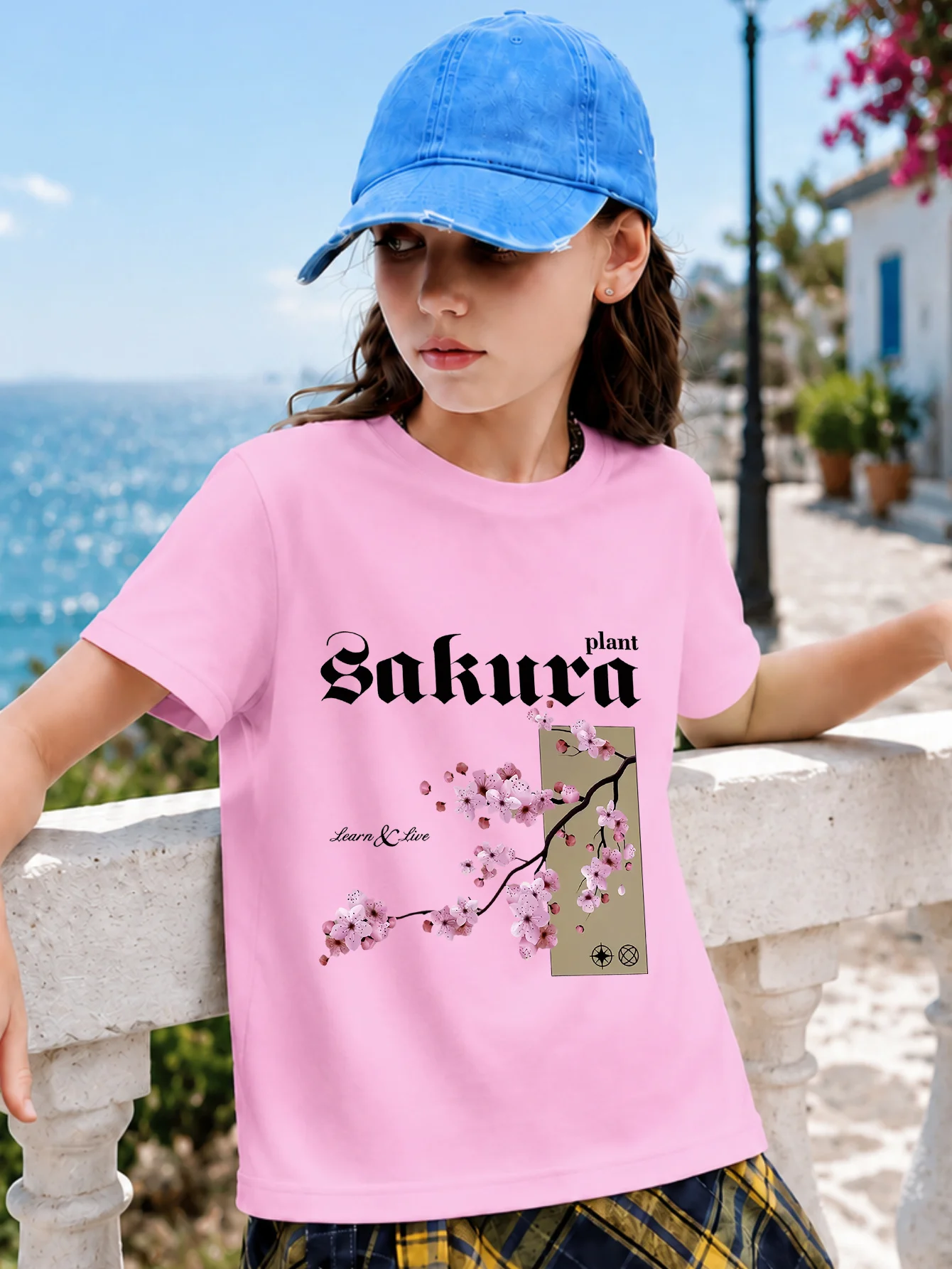 Sakura Flower Kids T Shirt Vintage Cherry Blossom Print Short Sleeve Tees Boys Girls Cotton Casual Tops Outdoor Daily Wear Gift
