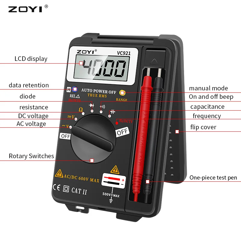 Maroktelefon Zseb Kapacitás Szabadkozás Frekvencia teszter Digitális multimeter ZOYI VC921 3 3/4 Névre szóló Mali Digitális multimeter