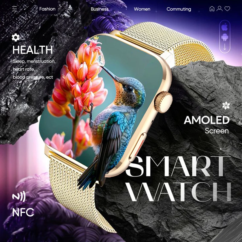 

2025 Новые ЧАСЫ FIT 3 Женские Смарт-часы с диагностикой здоровья Al HRV + PPG Давление кислорода в крови NFC Монитор здоровья IP68 Смарт-браслет