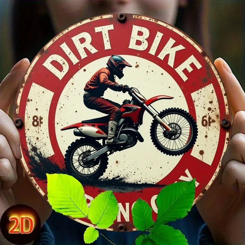 2D Flat, 1pc Motocross Dirt Racing Metal Sign - Heavy-Duty Iron Motorcycle-Themed Wall Decor with Dirt Rider & Track Design