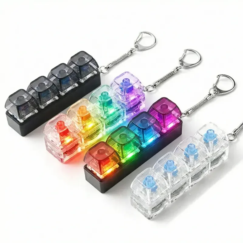 LED Keyboard Fidget Keychain 4/9 Keys Clicker Light Up Button Stress Relief Key Chain for Office Desk Finger Exercise Keycap image 5