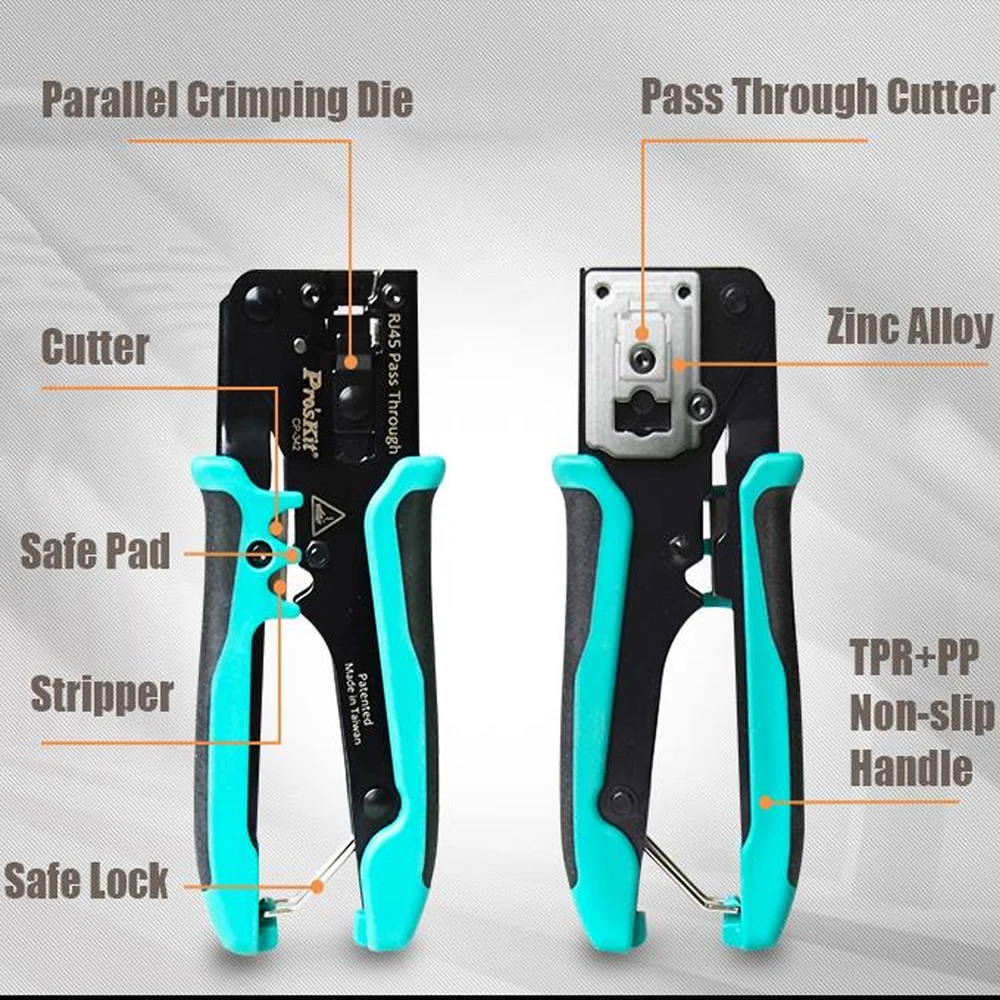 

ProsKit CP-342 Wire Crimping Pliers 8P8C RJ45 Perforated Crystal Head Crimping Tool 4 In 1 Ethernet Network LAN Cable Stripper