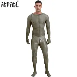 Mens Lingerie Zipper Crotch See Through Bodystockings Glossy Full Body Bodysuit Gloved Footed Jumpsuit Nightwear Playsuit Romper