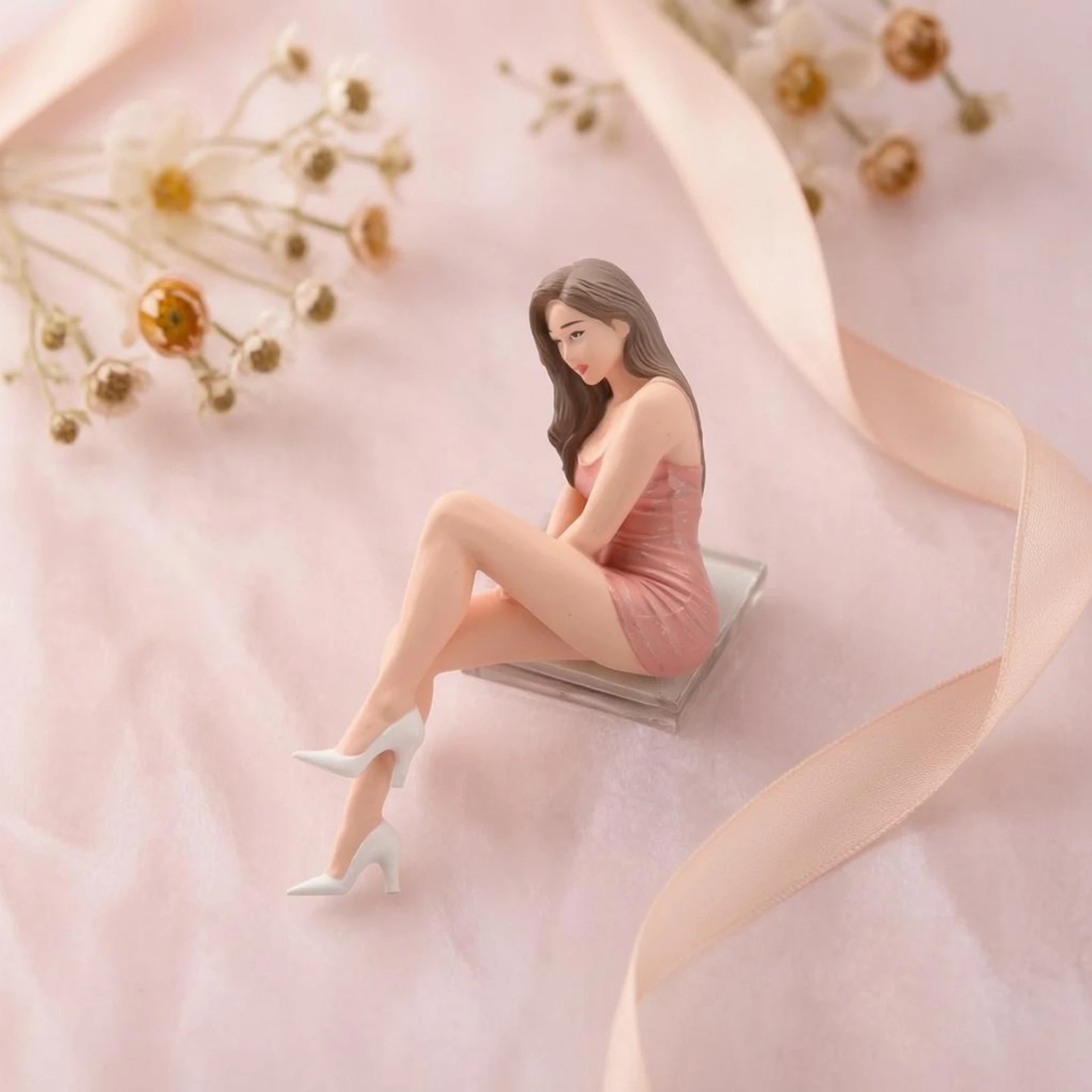 Hand Painted Seated Pose Woman Figurine High Detail Doll Crossed Legs Small Display for Mini Diorama Scenery