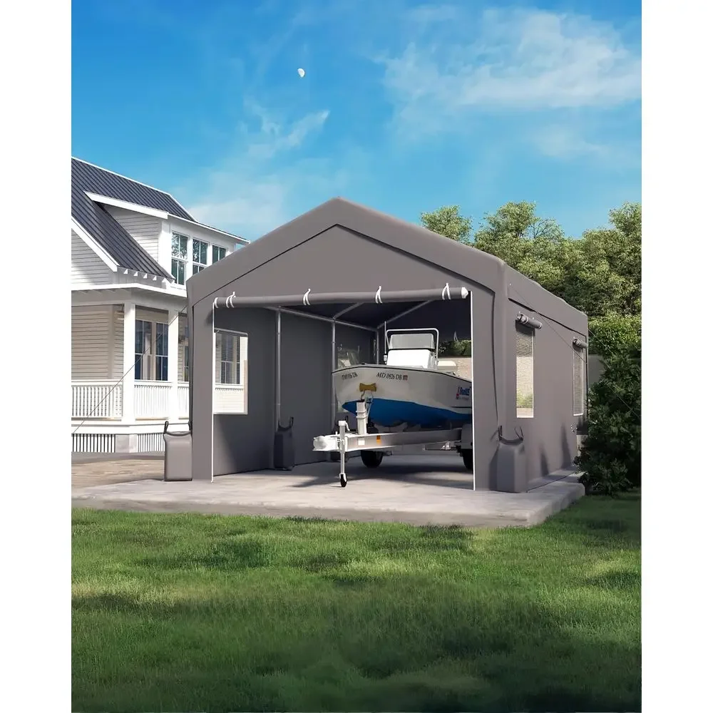 Extra-Large 10x20x11 Portable Carport with Roll-Up Windows, All-Season Waterproof UV-Resistant Shelter for Outdoor Vehicles