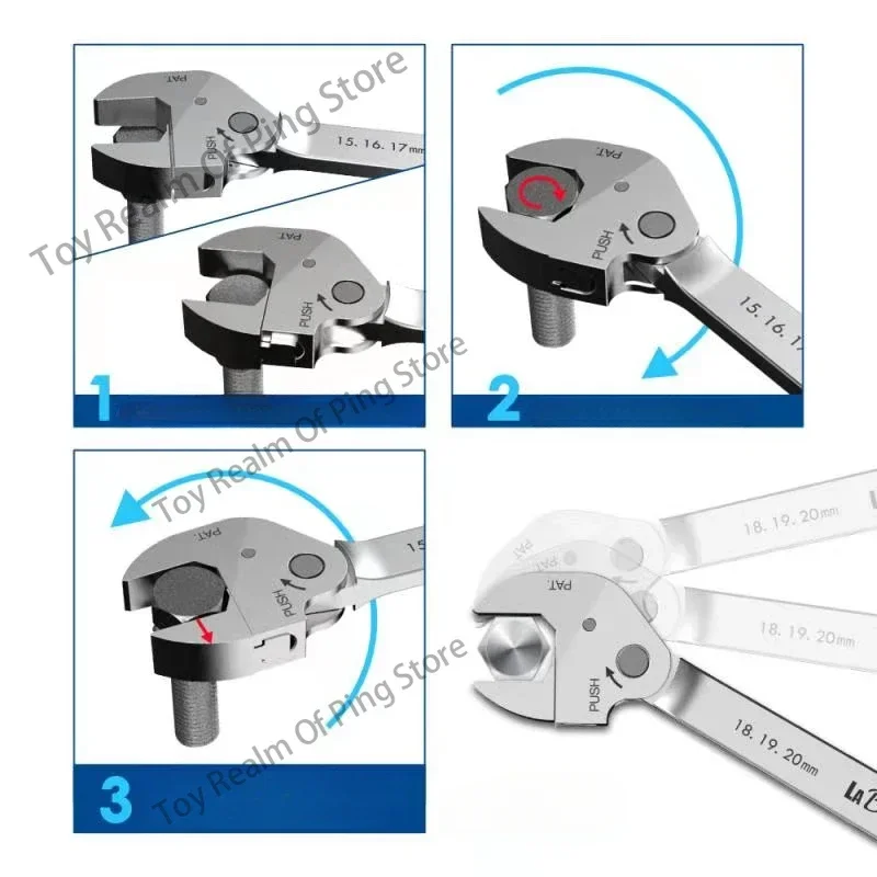 Self-locking quick spanner Self-adjusting ratchet adjustable opening dual purpose spanner