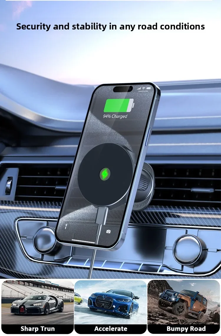 Magnetic Qi Car Mount, 15W Wireless Charger Vent Phone Holder, 360° Rotation Stand for iPhone Samsung All Smartphones