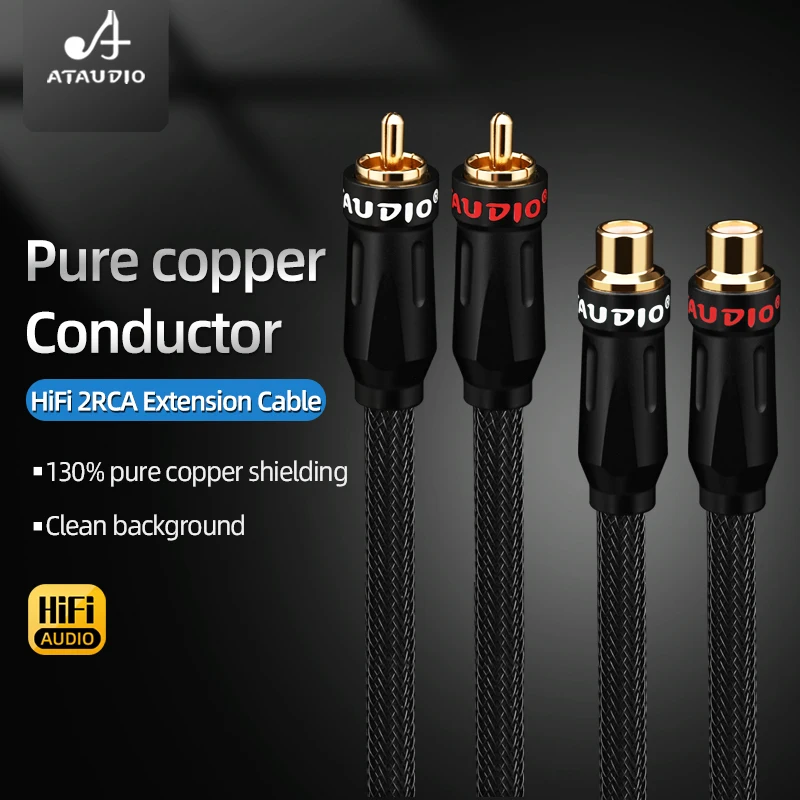 One Pair HiFi 2RCA Male to 2RCA Female Audio Cable 6N OFC for Amplifier Subwoofer Amplifier Hifi RCA Extension Cable