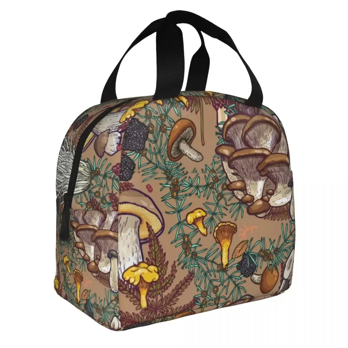 Beige Mushroom Forest Lunch Bag Portable Insulated Ox Cooler Psychedelic Thermal Food Picnic Lunch Box