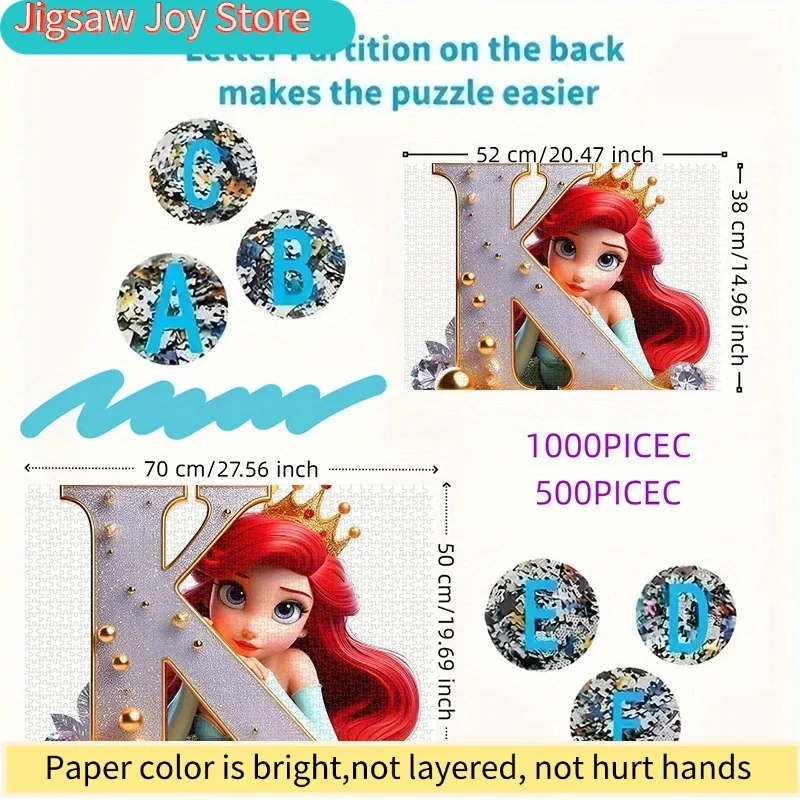 Rompecabezas de Cartón Blanco Grueso y Duradero con Letra K Brillante, Diseño de Princesa Sirena, Estilo Soñador, Caja de Empaque Exquisita, Rectangular