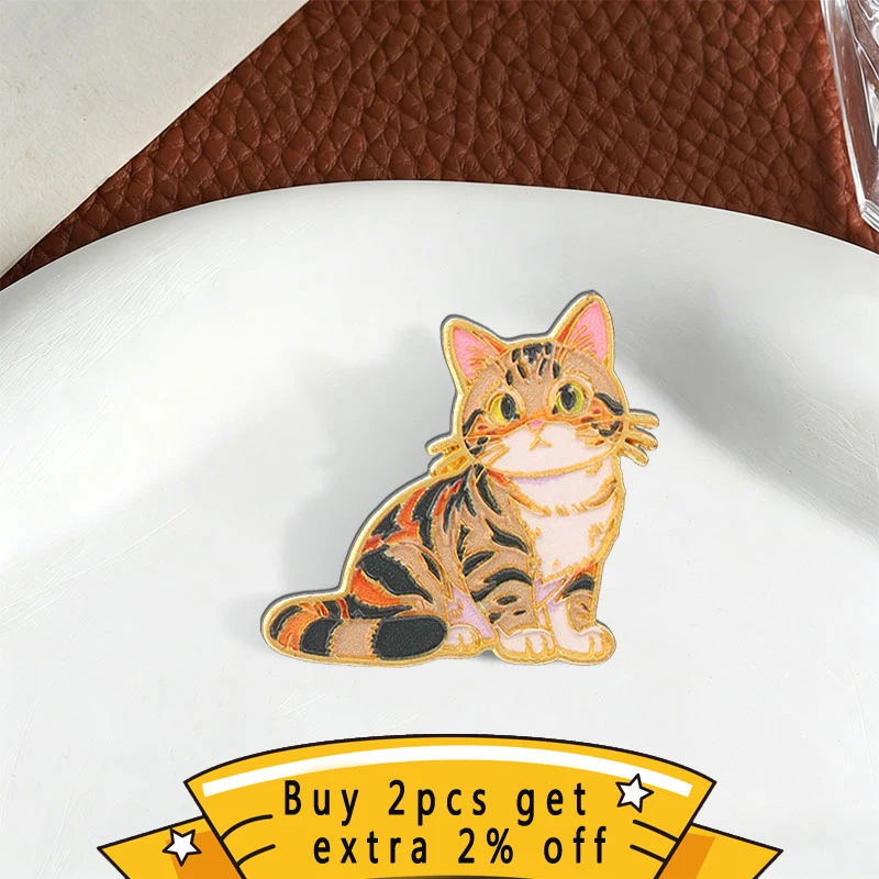 Cute Cartoon Calico Cat Enamel Pin, Funny Kitten Badge, Fashion Clothes Backpack Accessory, Gift for Cat Lovers