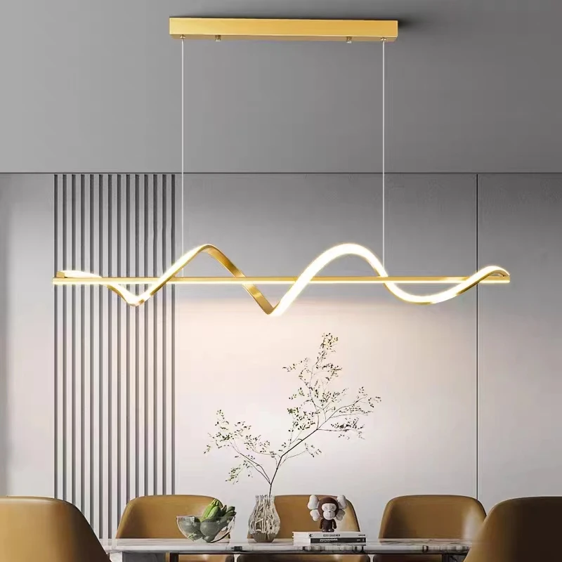 Modern Long Rotate LED Pendant Lamp with Remote Control Dining Room Kitchen Coffee Table Lamps Home Indoors Decorative Lamps