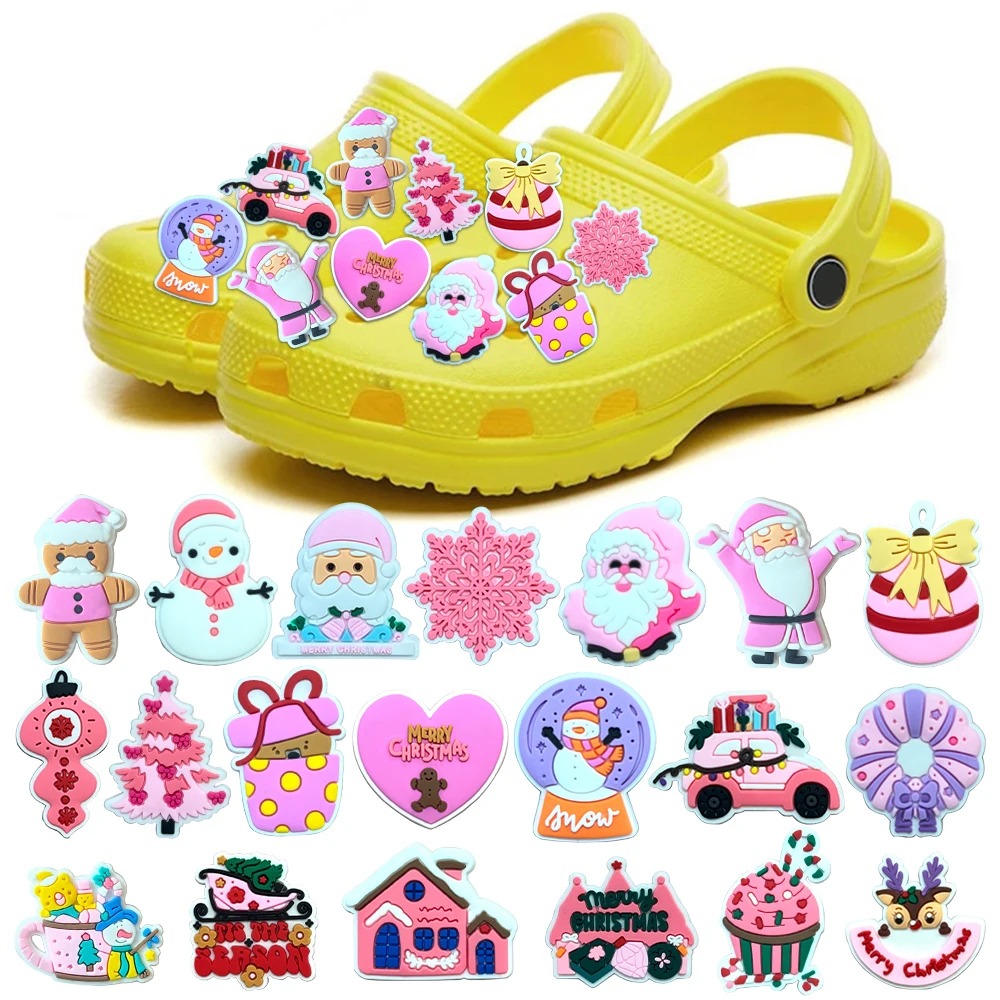 New 1PCS Cute Cartoon Pink Christmas Festival Shoe Charms Gifts Decorate Santa Dessert Sandals Accessories Kids X-mas Party Gift