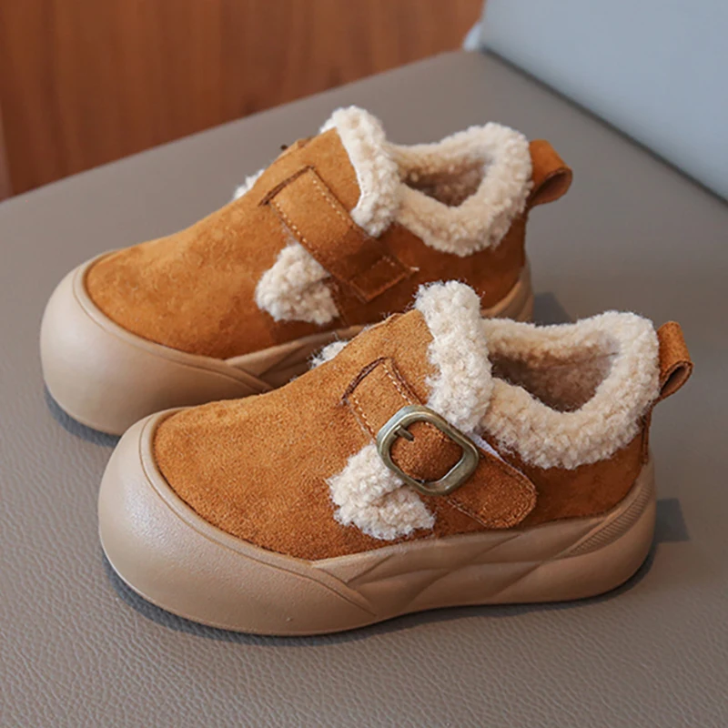 

Зимние меховые сапоги для детей, винтажные детские зимние сапоги из искусственной кожи, нескользящая хлопковая обувь для мальчиков и девочек, зимние теплые ботинки